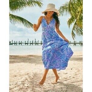 Lilly Pulitzer Maribella Halter Maxi Dress Tiered Swing Beach Cotton XS 286026